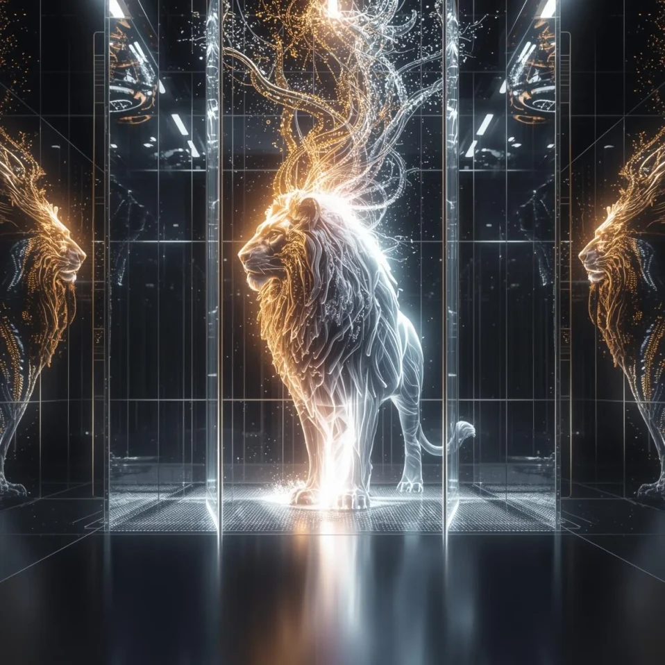 Yansıma efektli futuristik aslan