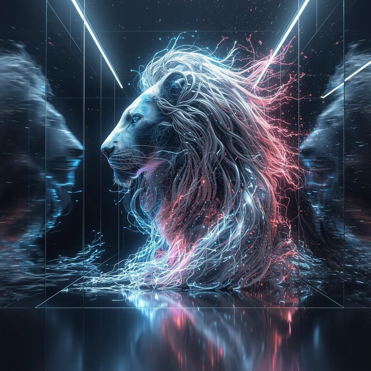 Neon ışıltılı aslan portresi